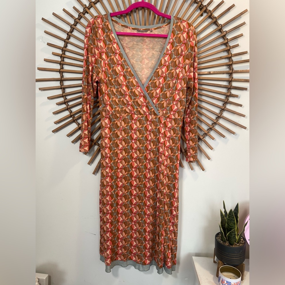Sandwich Womens Surplice Midi Dress Geometric Patterned Ling Slv Pink Orange
